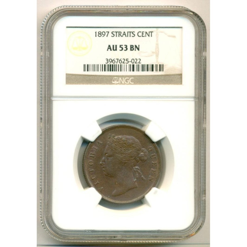 Straits Settlements -Malaysia- Victoria 1897 Cent AU53 BN NGC